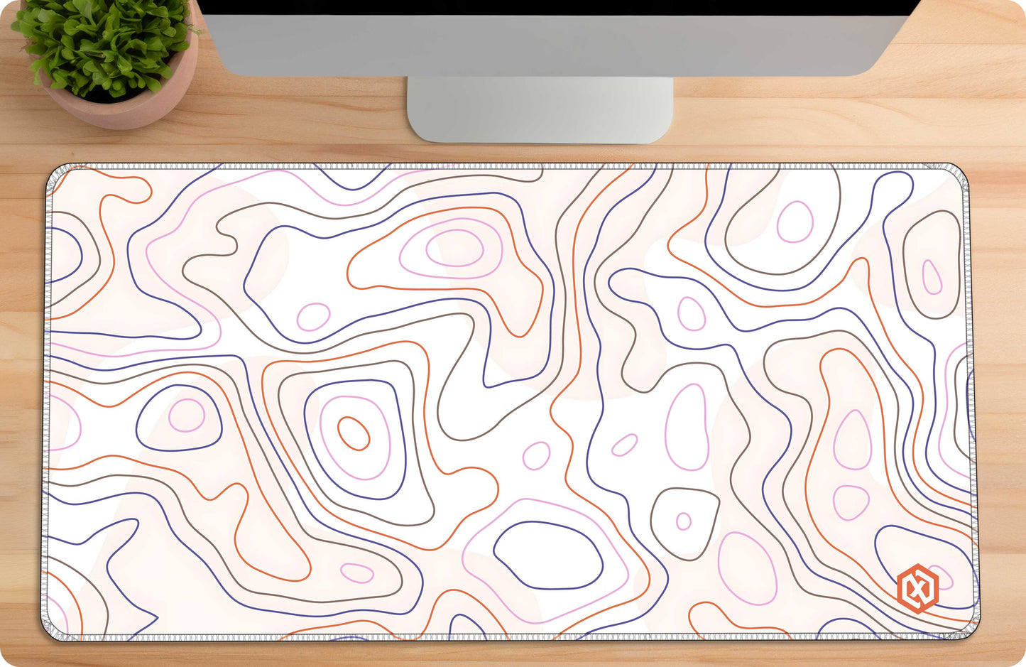 Geographic Abstract Deskmat – Cool White Contour Lines