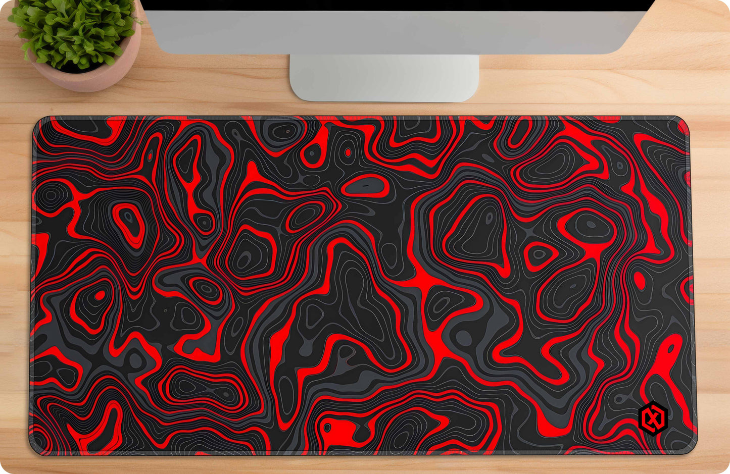 Abstract Fluid Waves Deskmat - Cool Red Contour Lines