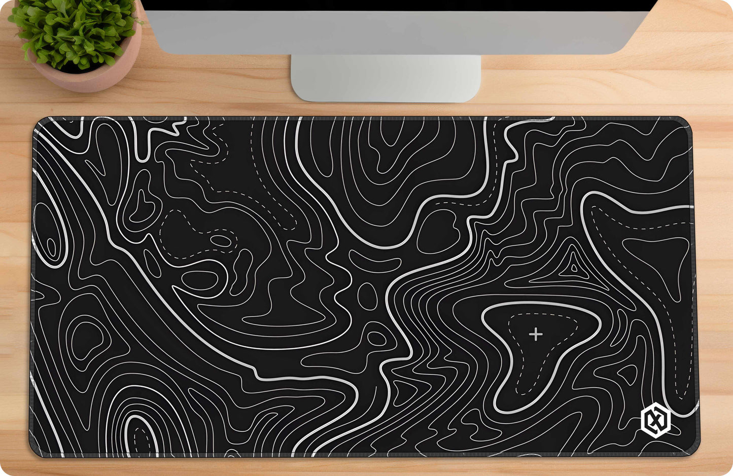 Geographic Abstract Deskmat - Black Contour Lines Patterns
