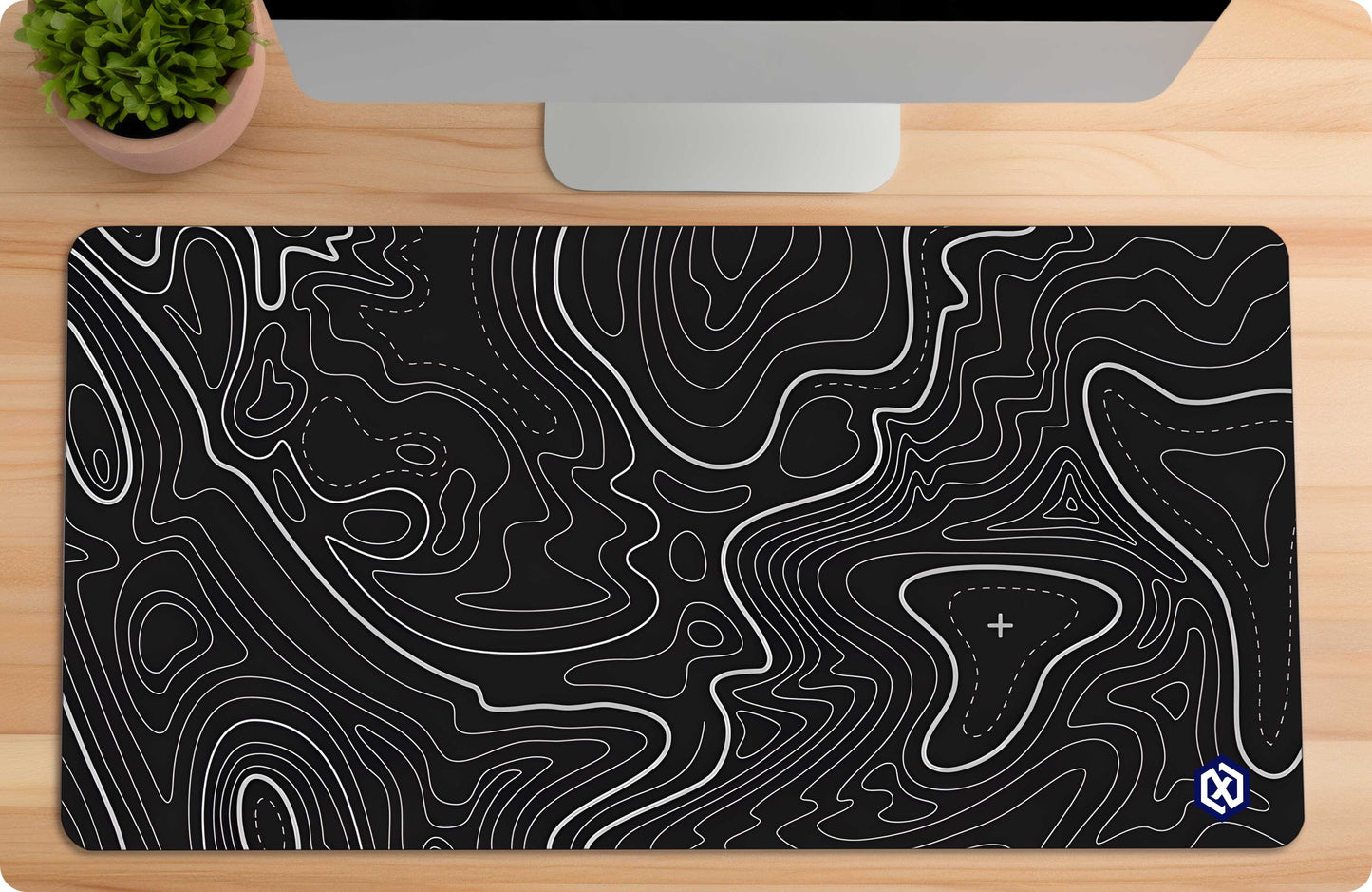 Geographic Abstract Deskmat - Black Contour Lines Patterns