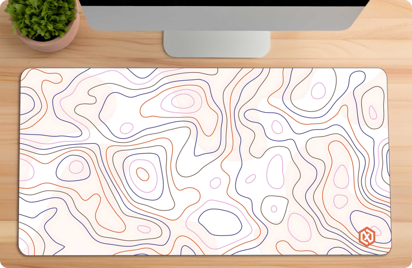 Geographic Abstract Deskmat – Cool White Contour Lines