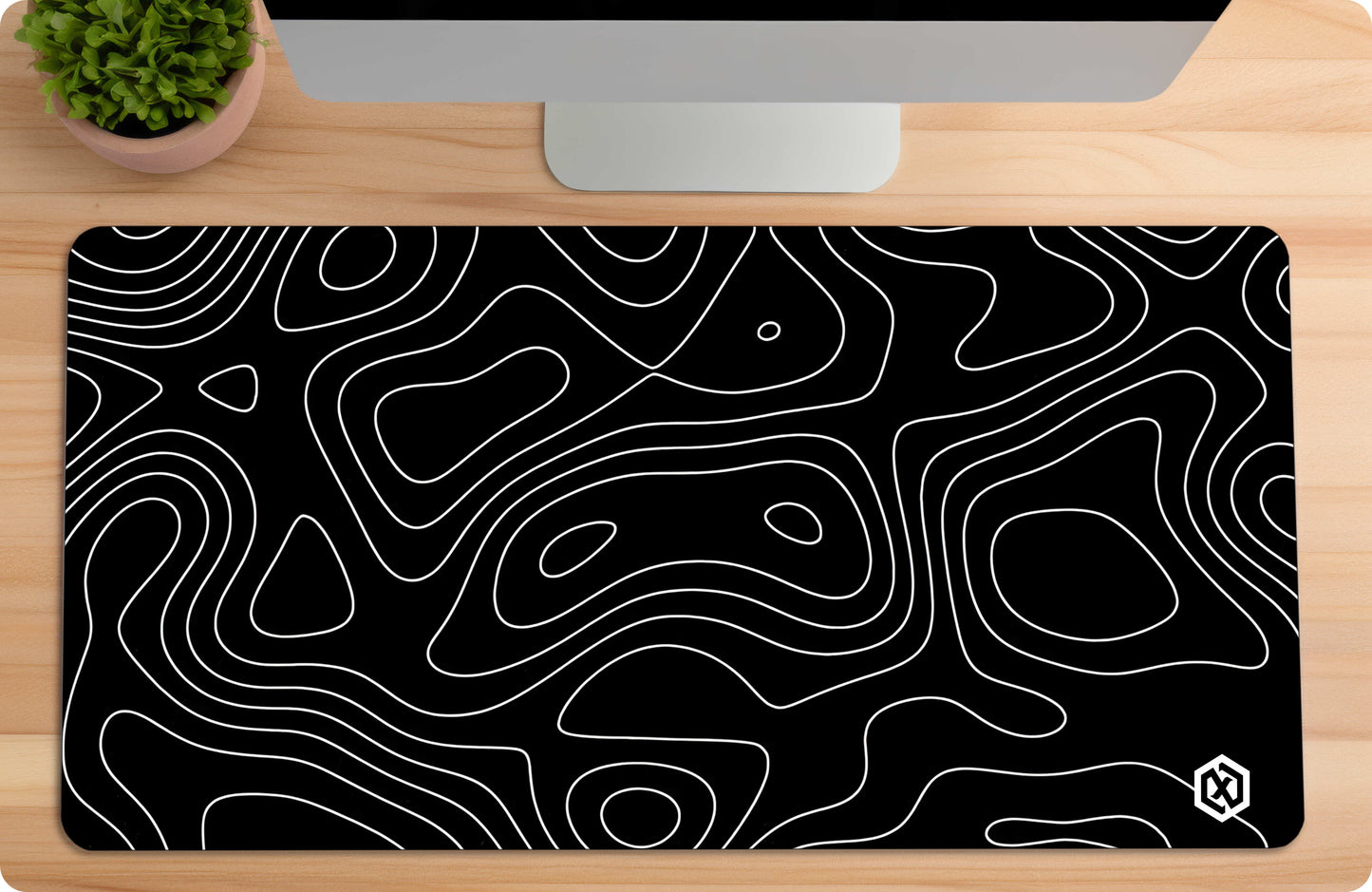 Abstract Fluid Waves Deskmat - Cool Black Contour Lines