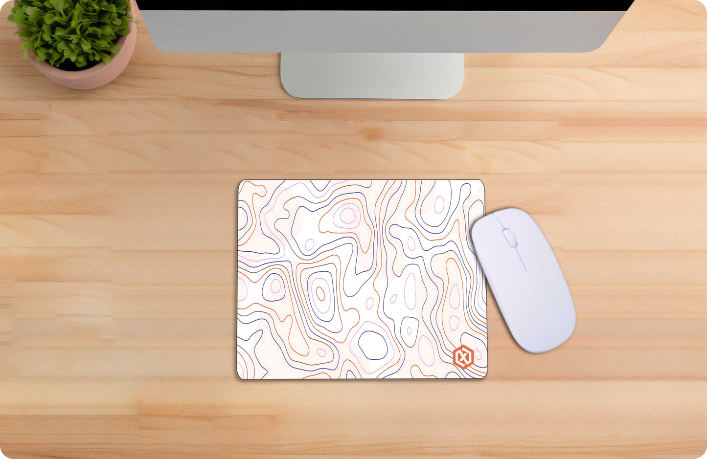 Geographic Abstract Deskmat – Cool White Contour Lines