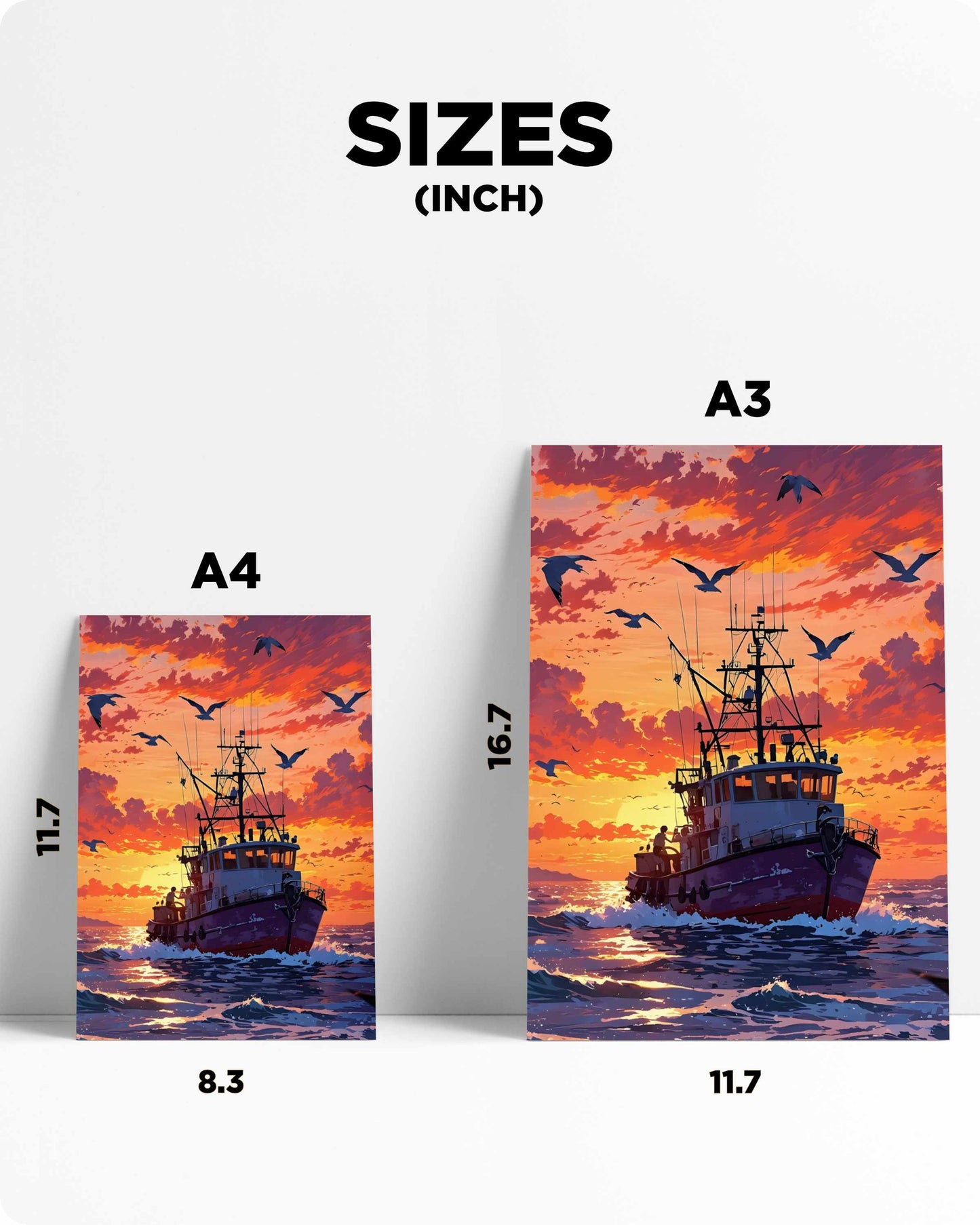 Sailing Ship Metal Poster - Red Sky & Blue Ocean