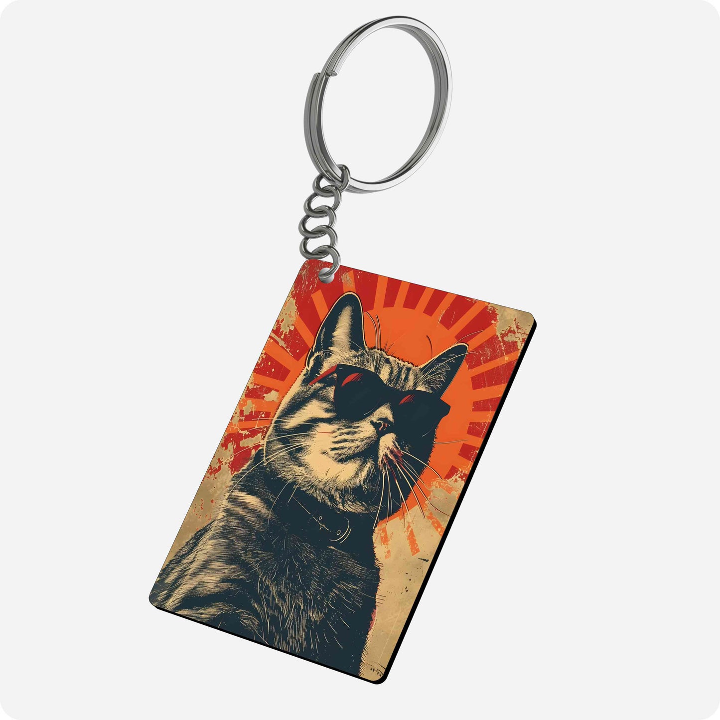 Retro Sunglasses Cat Keychain - Vintage Art Design