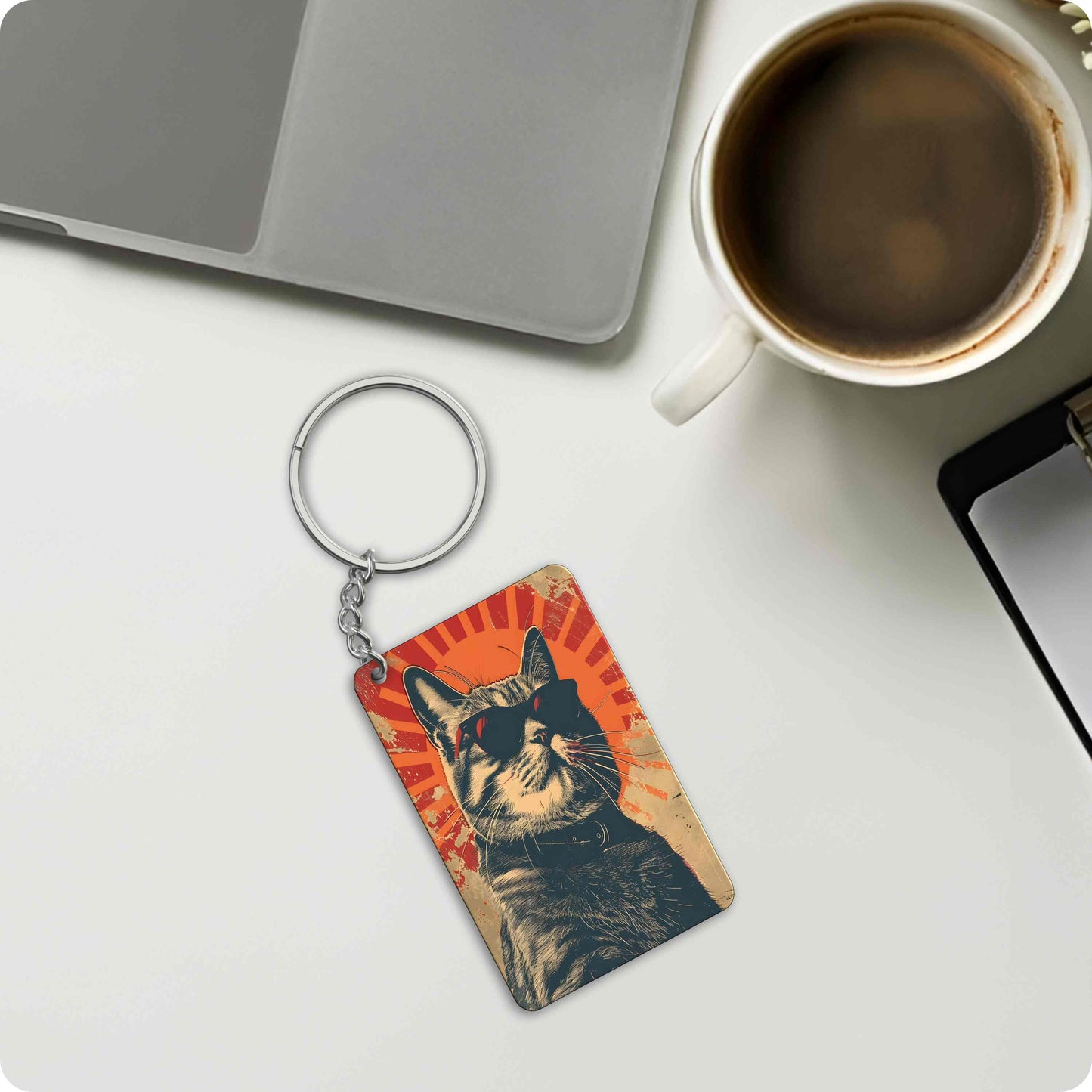 Retro Sunglasses Cat Keychain - Vintage Art Design