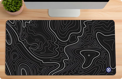Geographic Abstract Deskmat - Black Contour Lines Patterns