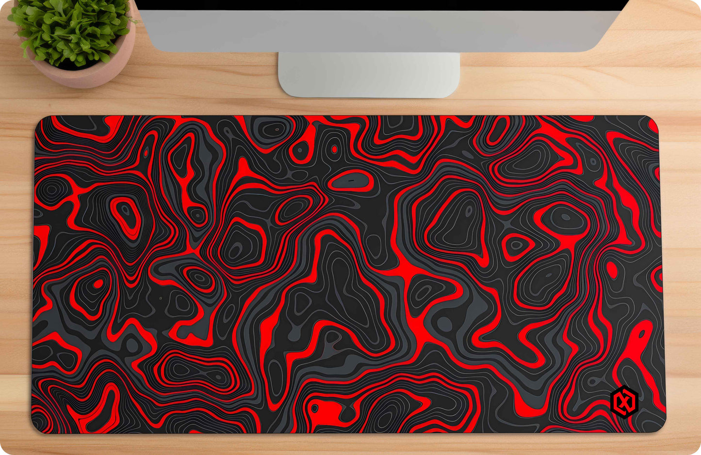 Abstract Fluid Waves Deskmat - Cool Red Contour Lines