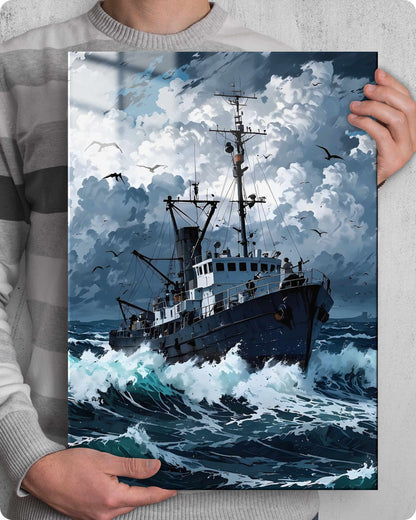Sailing Ship Metal Poster -  Blue Ocean