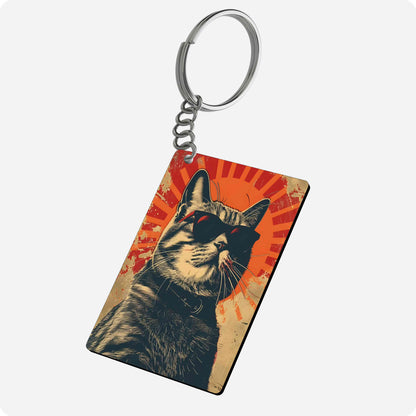 Retro Sunglasses Cat Keychain - Vintage Art Design