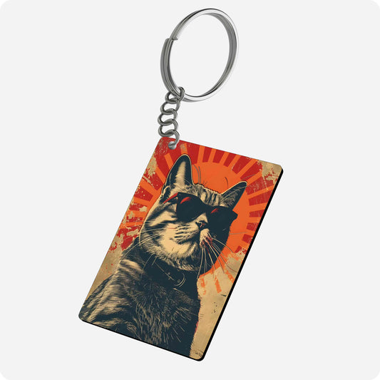 Retro Sunglasses Cat Keychain - Vintage Art Design